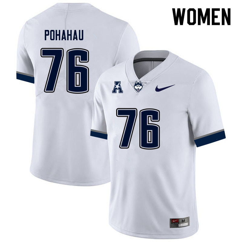 Women #76 Nikko Pohahau Uconn Huskies College Football Jerseys Sale-White